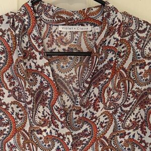 Violet & Claire  Paisley Sleeveless Blouse Blue and Orange
